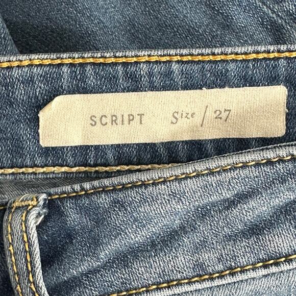 Pilcro Anthropologie‎ Jeans Womens 27 Script Medium Wash Skinny Two Tone Raw Hem - Picture 6 of 8